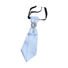 Rhinestones Decors Ruffle Trim Tie For Women Teens Girl-White