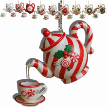 Vintage Christmas Teapot Ornament, 2D Acrylic Hanging Tree Decor, Ceramic-Style Tea Cup Design, Festive Holiday Decoration & Collectible Gift for Tea