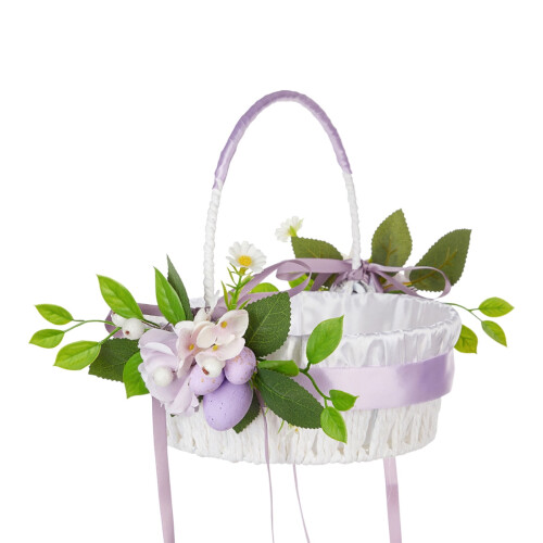 Wedding Flower Basket with Handle Rose Ribbon Bow 1
