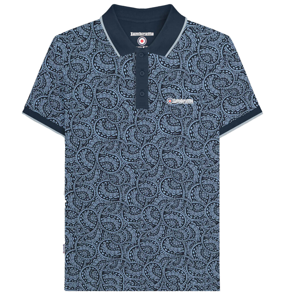 Lambretta (3Xl, Navy/Dusky ) Mens Paisley Tonal Big & Tall Polo Shirt Blue