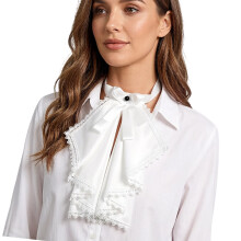 Lightweight Polyester Detachable Ruffled Jabot Neckwear-White