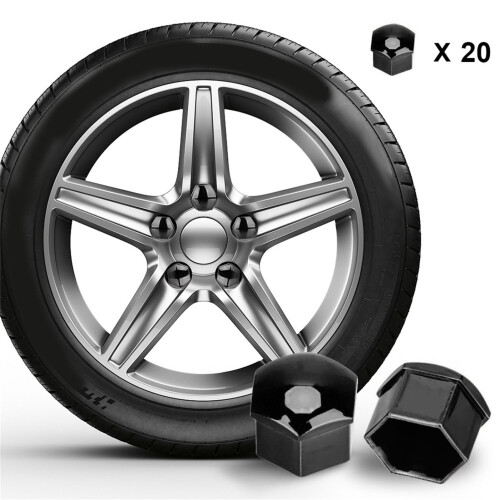 20 Pack Hub Nut Dust Covers Black