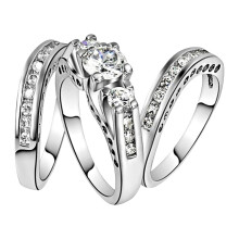 Alliance en argent avec zirconiums pour femme, taille 7, ensemble de 3 pièces