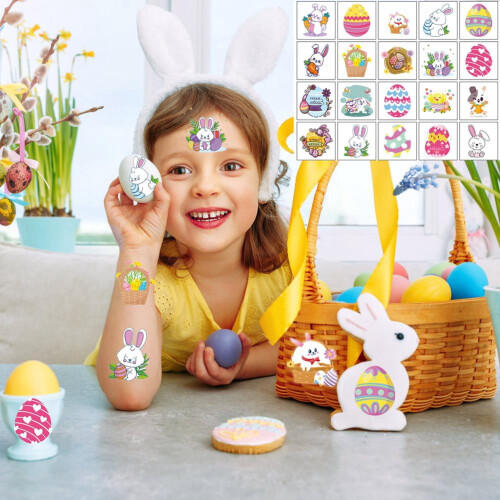 Easter Tattoos Kids Egg Fillers Stickers 80-Pc Bulk Pack 1