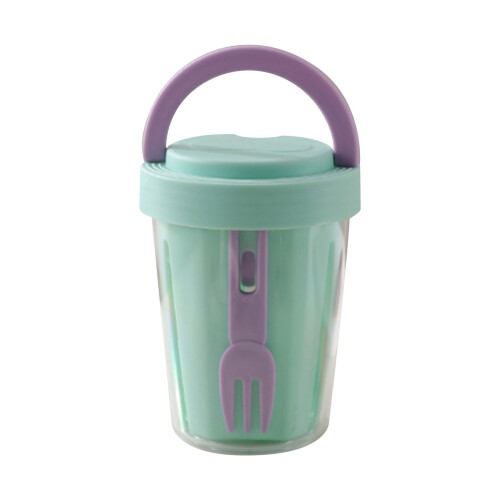 Obstbecher mit Gabel, tragbare, auslaufsichere Picknickbox, Grün 1