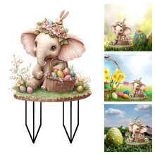Décoration de jardin lapin de Pâques et éléphant avec panier à œufs