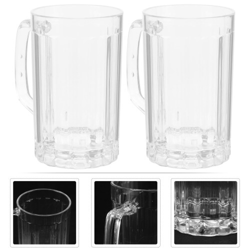 Transparenter Bierkrug mit Henkel, 500 ml, 2er-Pack