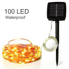 Napelemes LED-es fényfüzér, 32,8 láb, 100 meleg fehér LED