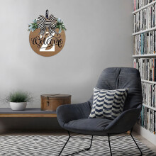 Placa de madeira com guirlanda de boas-vindas para porta de estilo rústico, 30 cm (11,8 polegadas).