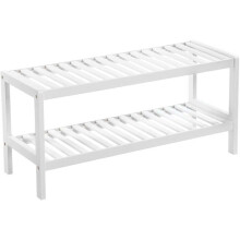 estante para sapatos de 2 níveis em bambu, banco para sapatos para entrada, sala, banheiro 70 x 26 x 33 cm branco