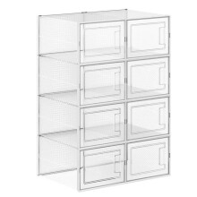 Boîte à chaussures - HELLOSHOP26 - Lot de 8 - Pliable - Transparent et blanc - Empilable, ouverture frontale