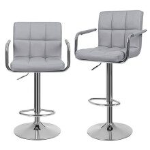 Tabourets de bar - HELLOSHOP26 - Haut - Siège rembourré similicuir - Base chrome Φ41 cm - Hauteur réglable