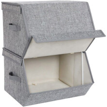 Boîtes de rangement - HELLOSHOP26 - Lot de 2 - Gris - Couvercle magnétique & poignée - Cadre métal empilable