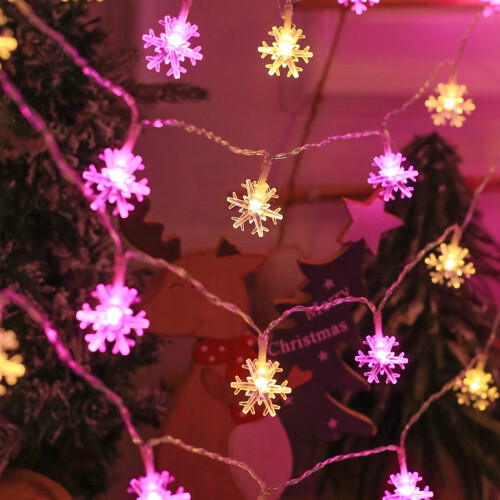 Snowflake String Lights, Battery-Powered, IP44 Waterproof, 1