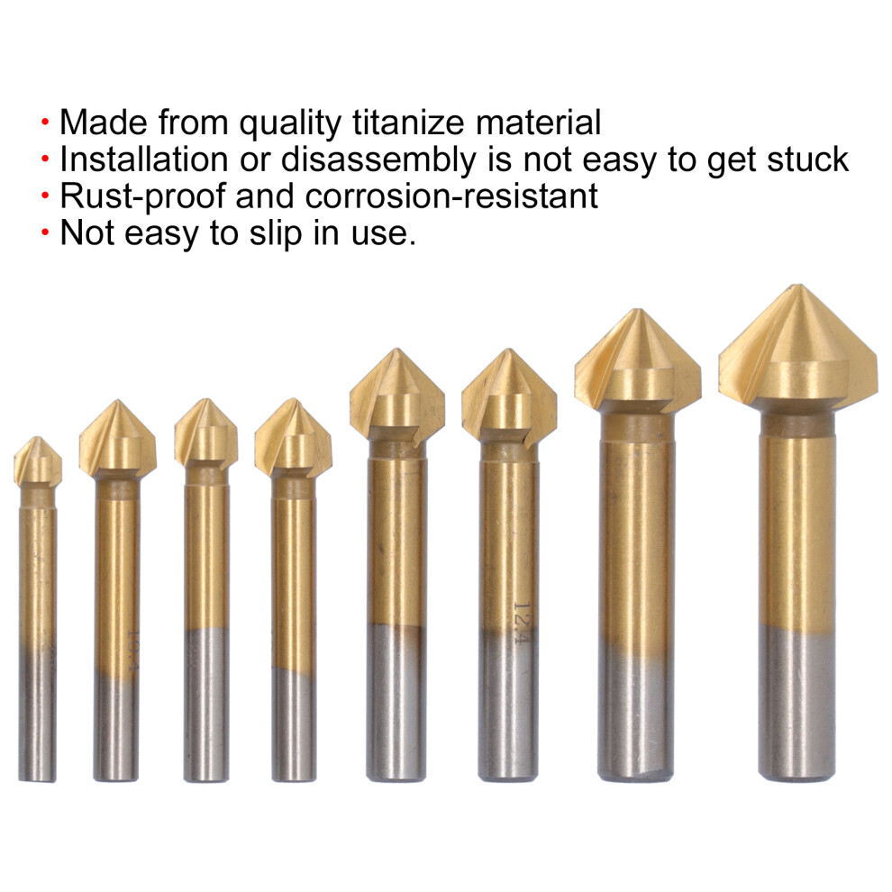 8Pc Titanium HSS Countersink Bit Pack