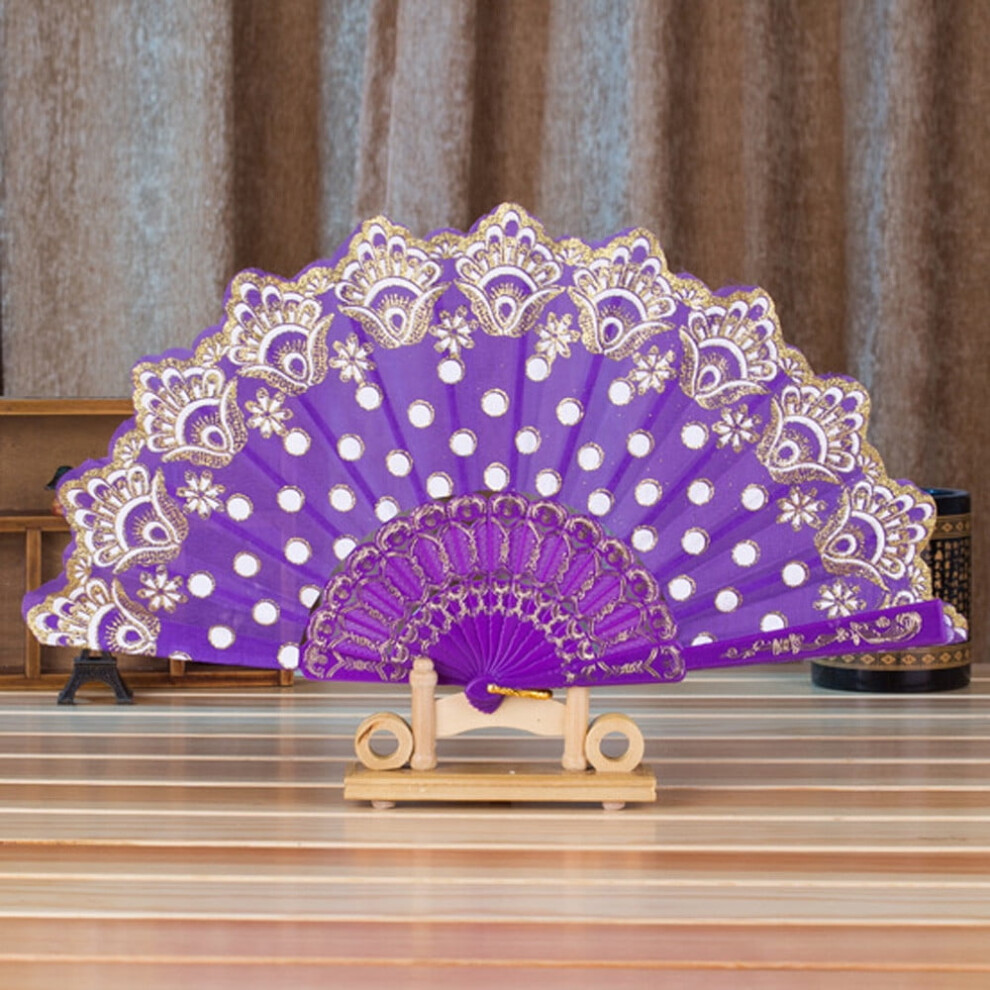 Purple Lace Silk Folding Hand Fan For Dance Wedding Party 9314556460289