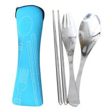 Stainless Steel Cutlery Set Portable 3-Pc with Light Blue