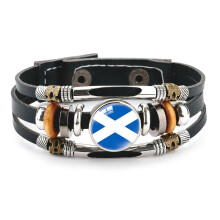 Leather Bracelet Country Flag Multi-Layer Black Cowhide