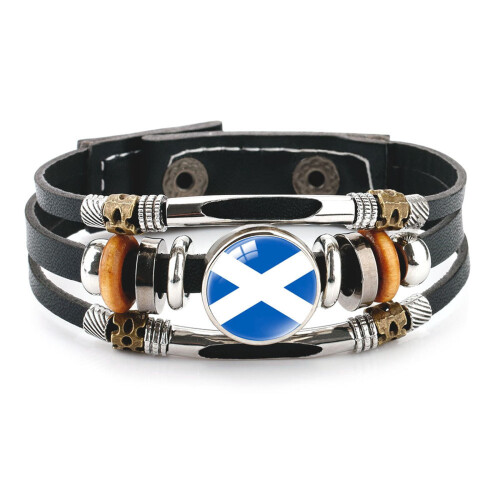 Leather Bracelet Country Flag Multi-Layer Black Cowhide