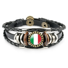 Country Flag Leather Bracelet Black Multilayer 1 Piece