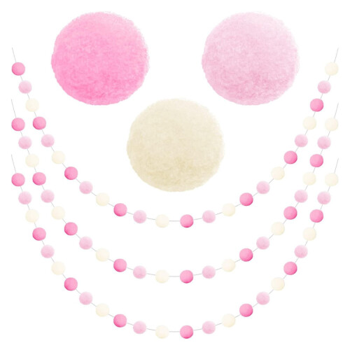 Rainbow Pom Pom Garland – Felt Ball Decor, 8.2 ft, 1 Pack