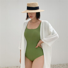 Short Sleeve Backless Swimsuit, Women's Green