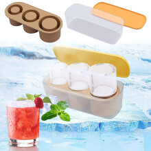 Bandeja de silicona para cubitos de hielo con tapa – 3 moldes cilíndricos huecos