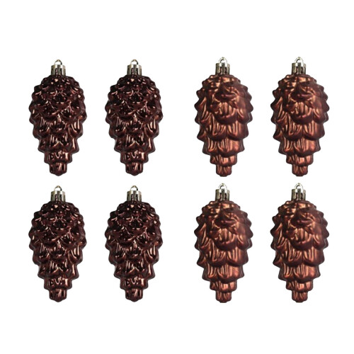 8 Pcs Glitter Pinecone Christmas Ornaments 9 cm Coffee