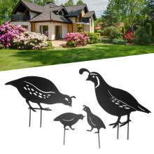 4pcs Iron Quail Family Garden Stakes