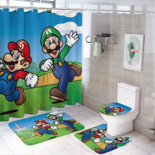 Ensemble rideau de douche Mario avec tapis de bain et couvre-toilettes 4