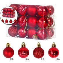 24pcs Red Shatterproof Mini Christmas Baubles 3cm
