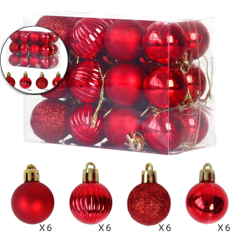 24pcs Red Shatterproof Mini Christmas Baubles 3cm