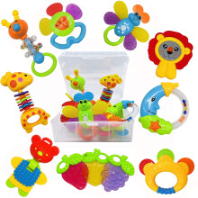 Jouets pour bébé 0-6 mois - Coffret de 11 hochets et anneaux de dentition avec boîte de rangement, hochets musicaux pour nouveau-né, garçon ou