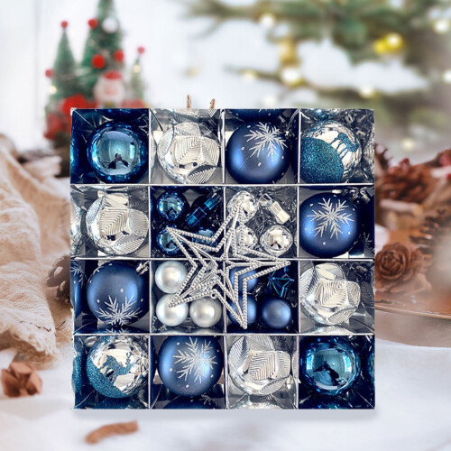 45-Piece Blue and Silver Christmas Ball Ornaments Set