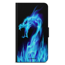 Funda tipo cartera Bjornberry compatible con iPhone 13 Pro - Dragón de llamas azules
