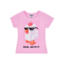 (9-10 Years) Crossy Road Short Sleeved T-Shirt (Girls Pink)