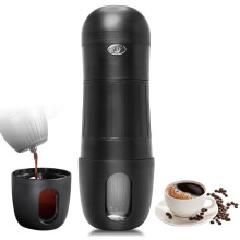 Draagbaar elektrisch koffiezetapparaat voor capsules en gemalen koffie, direct verwarmend, 180 ml, zwart, compact voor thuis en onderweg