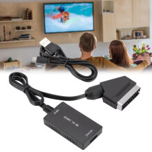 HDMI-zu-Scart-Adapter mit Kabel, unterstützt 1080P und 720P, schwarz, für Fernseher und Videogeräte