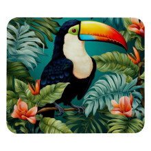 Tapete de mesa com estampa de tucano e plantas, pequeno, com base de borracha, compatível com jogos, escritório, casa e uso com teclado e mouse.