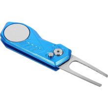 Golf-Divot-Reparaturwerkzeug mit Ballmarker, kompakte blaue faltbare Golfgabel, Rasenreparaturwerkzeug