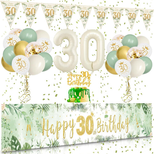 Kit di decorazioni per il 30 compleanno in verde e oro