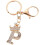 Porte-clés lettre plaqué or avec breloque couronne 1