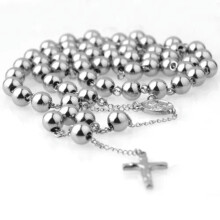 Men's Stainless Steel Rosary Necklace 10mm 34" Silver