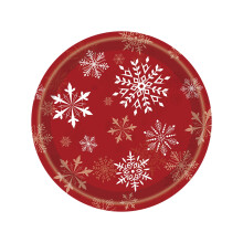 Rote Schneeflocken-Pappteller, 23 cm, 50 Stück