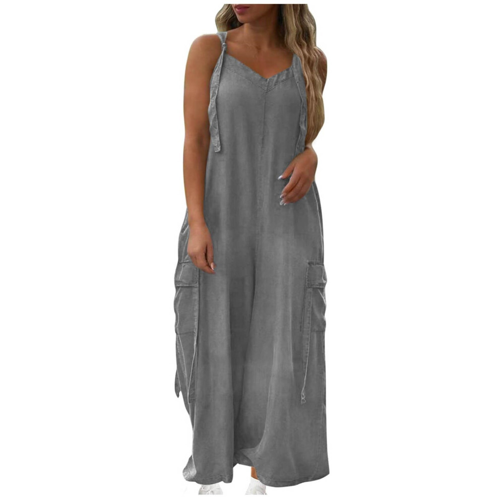 Overalls For Women Loose Fit Wide Leg Jumpsuits-light gray XL