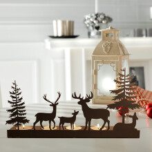 Iron Christmas Deer and Tree Candlestick – Black, 29.5 cm