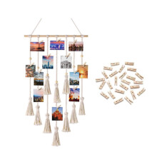 Twine Photo Display Wall Beige Boho Wooden Beads 41.3x15.7