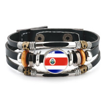 Country Flag Leather Bracelet Black Cowhide 7.87 in