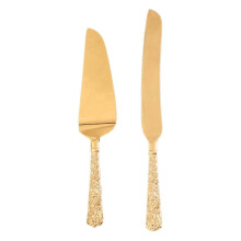 Service à gâteau doré gravé, 3 pièces