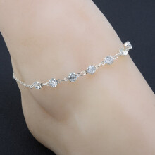 Silbernes Strass-Fußkettchen für Damen, verstellbar